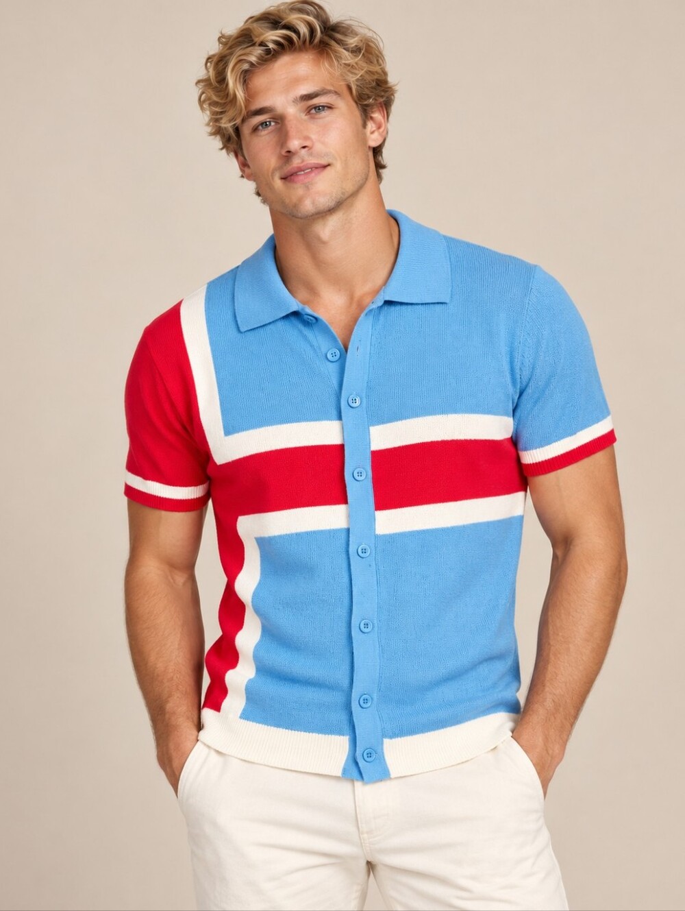 Oxknit Union Jack Knit Polo Shirt Size XL Button Up 100% Cotton